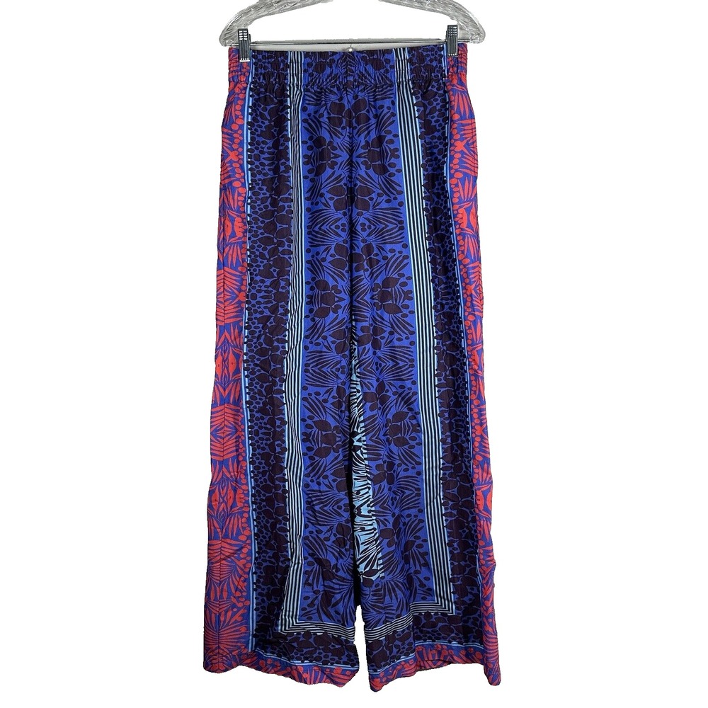 Soft Surroundings Small Wide Leg Dressy Lounge Pants Floral Print Blue Purple